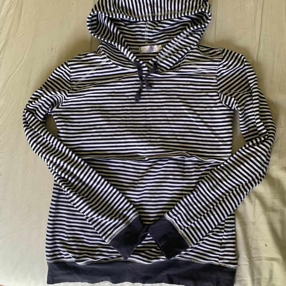 Latched Mama - XL nursing hoodie -navy blue stripe